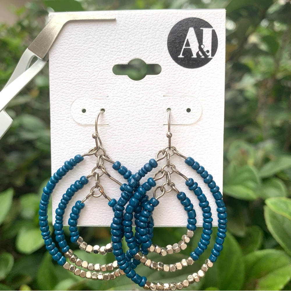 New Blue Layered Teardrop Seed Beads Dangle Earrings